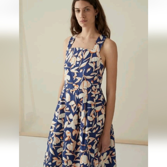 Toast Dresses Toast Kado Floral Cotton Blue Floral Midi Dress Uk 8 Rrp Poshmark